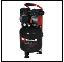 Compresor Einhell SilentPlus cu rezervor vertical, manometre și mâner de transport pentru atelier.