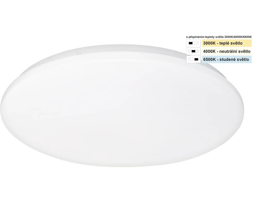 Plafonieră LED albă rotundă cu temperatură de culoare reglabilă de la 3000 Kelvin până la 6500 Kelvin.