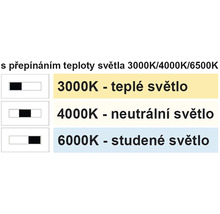 Reglarea temperaturii de culoare între 3000 Kelvin alb cald, 4000 Kelvin alb neutru și 6000 Kelvin alb rece.
