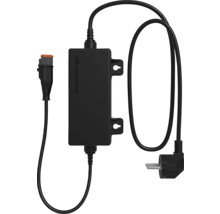 Transformator Ambiton pentru iluminat cu LED cu ștecher de rețea, urechi de montare și cablu de conectare.