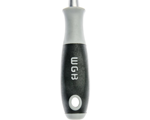 Mâner de șurubelniță ergonomic marca WGB cu orificiu practic de agățare.