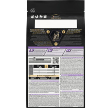 Partea din spate a ambalajului de hrană pentru pisoi Purina Pro Plan cu tabel de hrănire, listă de ingrediente și informații nutriționale.