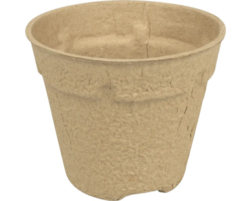 Ghiveci rotund pentru răsaduri, fabricat din material fibros biodegradabil pentru cultivarea plantelor.