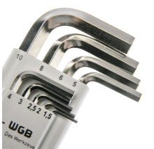 Set de chei imbus WGB într-un suport alb, dimensiuni de la 1,5 la 10 milimetri.