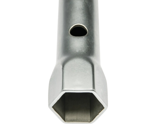 Cheie tubulară din metal cu profil hexagonal și gaură pentru tijă.