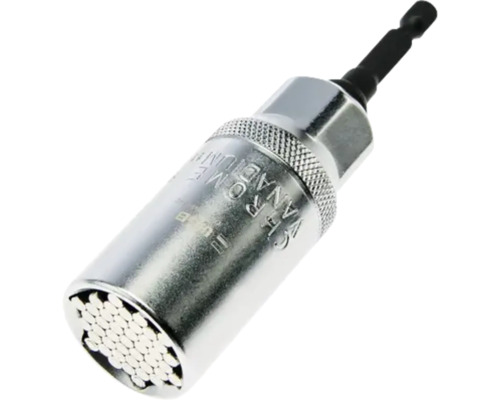 Adaptor cheie tubulară universală din crom-vanadiu cu pini retractabili și tijă hexagonală.