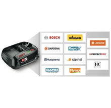 Acumulator Bosch Power For All Alliance cu prezentare generală a siglelor mărcilor participante.