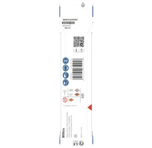 Spatele unui ambalaj Bosch Expert cu cod de bare, cod QR, simboluri de siguranță pentru ochi, urechi, mâini, protecție respiratorie și materiale.