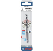 Burghiu multi-material Bosch Pro Hex-5, diametru 5 milimetri, cu tijă hexagonală pentru potrivire universală. Bosch Logo.