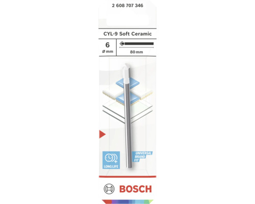 Burghiu Bosch CYL-9 Soft Ceramic, diametru 6 milimetri, lungime 80 milimetri, durată lungă de viață, potrivire universală, Bosch Logo.