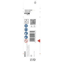 Bosch Logo, spatele ambalajului cu simboluri de siguranță pentru protecția ochilor, auzului, mâinilor, căilor respiratorii, cod de bare și cod QR.