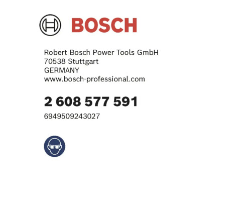 Sigla Bosch, informații producător și simbol protecție ochi.