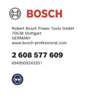 Logo Bosch, informații despre producător cu numere de referință și simbol pentru purtarea protecției ochilor.