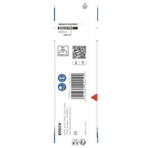 Bosch Logo pe spatele unui ambalaj cu informații despre turația optimă, simboluri de siguranță pentru protecția ochilor și a căilor respiratorii și instrucțiuni de reciclare.