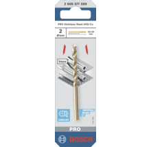 Burghiu pentru metal Bosch Pro Stainless Steel cu cobalt pentru inox, diametru 2 milimetri, lungime de lucru 24 milimetri, lungime totală 49 milimetri.