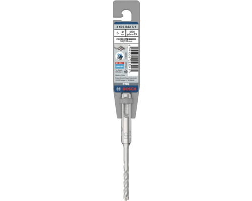 Burghiu Bosch SDS plus-5X, diametru 5 milimetri, lungime de lucru 50 milimetri, lungime totală 110 milimetri, pentru beton armat.