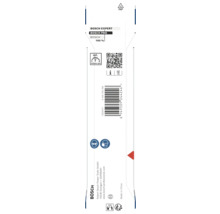 Partea din spate a ambalajului Bosch cu logo Bosch Expert și Bosch Pro, cod QR, cod bare, simboluri protecție ochi și respirație și date producător.