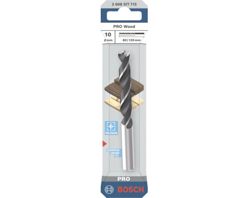 Burghiu pentru lemn Bosch PRO Wood, diametru 10 milimetri, lungime 120 milimetri, găurire precisă, potrivit pentru toate mărcile, Bosch Logo.
