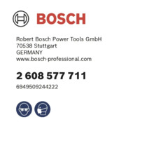 Bosch Logo, informații despre producător, numere de produs și simboluri de siguranță purtați protecție oculară și purtați mască.