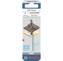 Burghiu pentru lemn Bosch PRO Wood cu diametrul de 3 milimetri, lungime de lucru 30 milimetri și lungime totală 61 milimetri, burghiu de precizie.