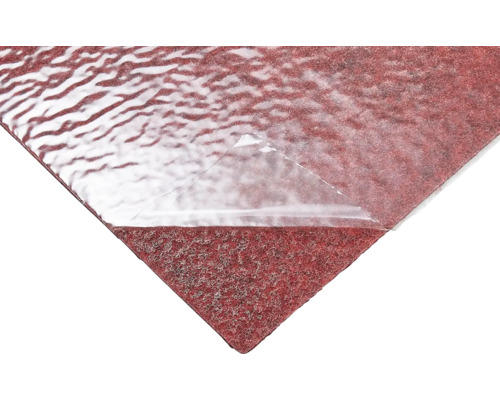 Pâslă de protecție autoadezivă roșie cu folia transparentă parțial dezlipită.