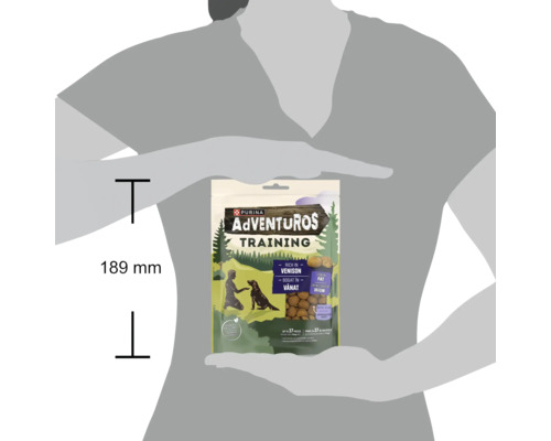 Recompense pentru câini Purina Adventuros Training cu vânat, înălțime pachet 189 milimetri.