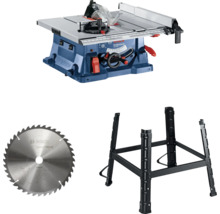 Fierăstrău circular cu masă Bosch Professional GTS 254 cu suport și o pânză de ferăstrău circular.