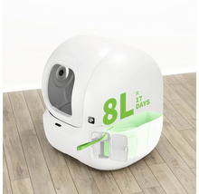 Litieră albă autonivelantă pentru pisici de la PETKIT din plastic cu o capacitate de deșeuri de 8 litri pentru aproximativ 17 zile.
