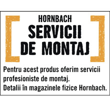 Hornbach Logo cu informații despre servicii profesionale de montaj. Detalii în magazinele fizice Hornbach.