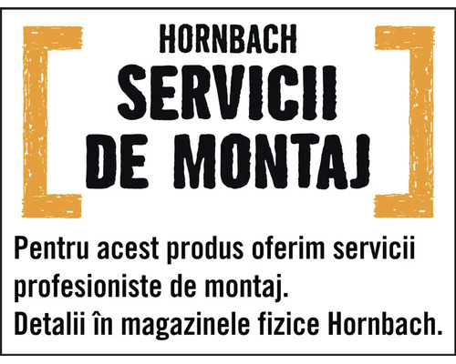 Hornbach Logo cu informații despre servicii profesionale de montaj. Detalii în magazinele fizice Hornbach.