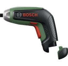 Șurubelniță cu acumulator Bosch IXO cu mâner ergonomic, comutator pentru direcția de rotație și capac detașabil. Logo Bosch.