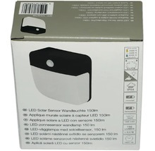 Aplică solară LED cu senzor 150 lumeni cu detector de mișcare și grad de protecție IP54 în ambalaj.