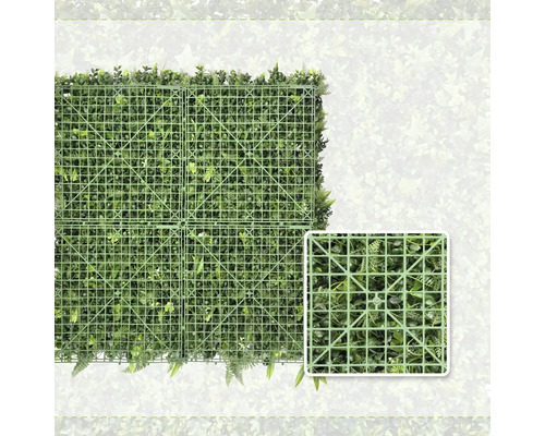 Vedere din spate a patru panouri de perete artificiale conectate cu o structură de grilă din plastic.