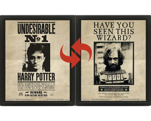 Poster lenticular 3D Harry Potter în ramă neagră cu motiv schimbător cu Harry Potter și Sirius Black.