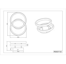 Desen tehnic pentru o plafonieră cu două inele, cu dimensiuni de înălțime și diametru în milimetri.