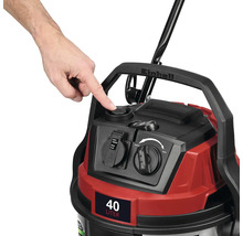 Aspirator umed-uscat Einhell cu rezervor de 40 litri, panou de control cu priză și regulator rotativ.