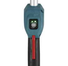 Mâner unealtă electrică cu carcasă albastră, mâner negru, trăgaci roșu și panou de control cu lumini verzi pentru setările de viteză unu și doi.