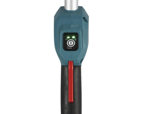 Mâner unealtă electrică cu carcasă albastră, mâner negru, trăgaci roșu și panou de control cu lumini verzi pentru setările de viteză unu și doi.