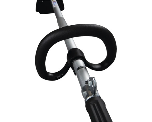Mâner circular ergonomic pentru motocoasă pe o tijă de aluminiu.