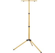 Stativ telescopic galben pentru proiectoare de șantier și lămpi de lucru, cu trei picioare și înălțime reglabilă.