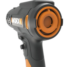 Pistol cu aer cald WORX negru și portocaliu cu mâner ergonomic, duză rotundă și WORX Logo.