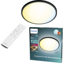 Plafonieră LED Philips Valen neagră cu telecomandă, 2900 lumeni, 22 wați, reglabilă, diametru 421 milimetri.