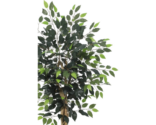 Plantă artificială Ficus cu frunze verzi și ramuri ramificate pe un trunchi maro.