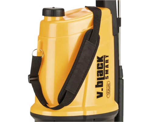 Pulverizator galben din plastic Volpi v.black SMART cu curea de umăr neagră.