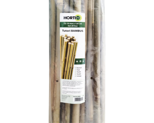 Set de 20 tutori de bambus pentru plante, diametru 12-14 milimetri, lungime 120 centimetri.