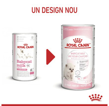 Lapte pentru pui de pisică Royal Canin Babycat Milk, comparație între designul vechi și cel nou al ambalajului.