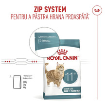 Royal Canin Logo, hrană pentru pisici Senior 11 plus cu sistem zip pentru a păstra hrana proaspătă.