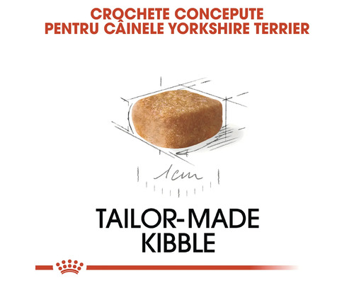 Crochete concepute pentru Yorkshire Terrier, mărime aproximativ 1 centimetru, Royal Canin Logo.