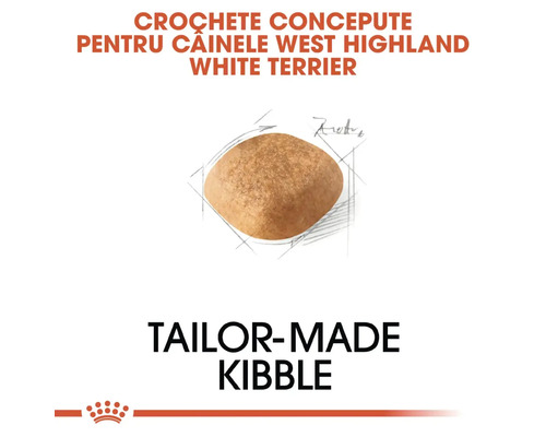 Crochetă special concepută pentru câini din rasa West Highland White Terrier de la Royal Canin.