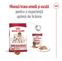 Hrană Royal Canin Medium Adult pentru câini de la 11 la 25 kilograme, mix de hrană uscată și umedă, Royal Canin Logo.
